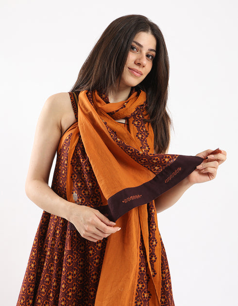 Plain light cotton scarf with printed borders