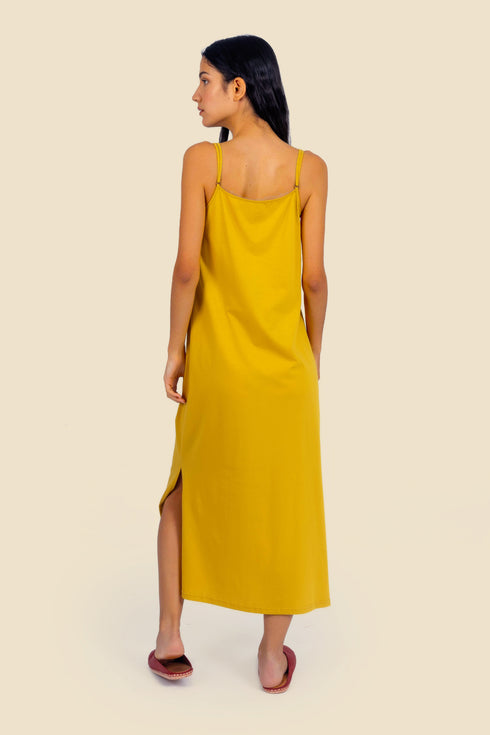 Long cotton jersey dress with adjustable straps