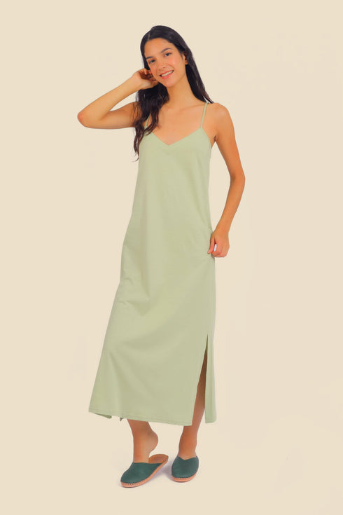 Long cotton jersey dress with adjustable straps