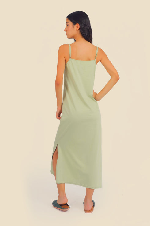 Long cotton jersey dress with adjustable straps