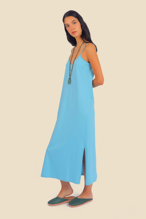 Long cotton jersey dress with adjustable straps