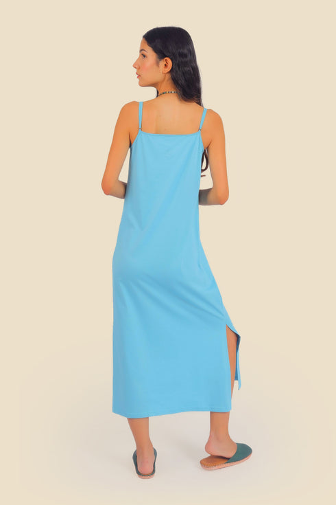 Long cotton jersey dress with adjustable straps