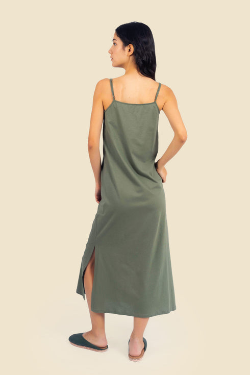 Long cotton jersey dress with adjustable straps