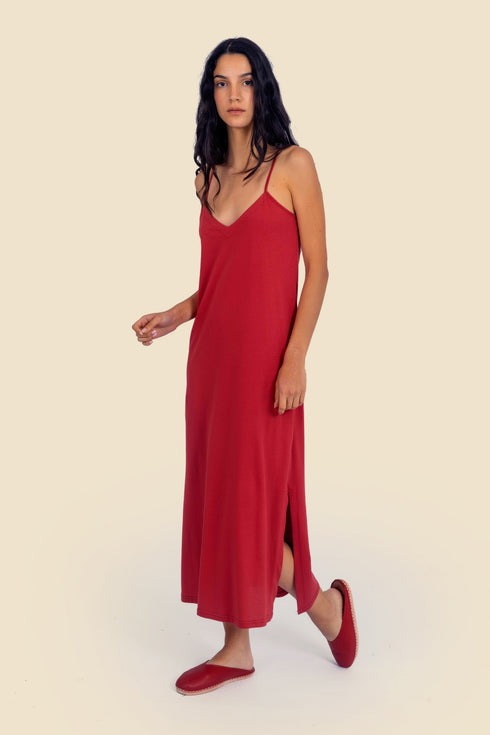 Long cotton jersey dress with adjustable straps