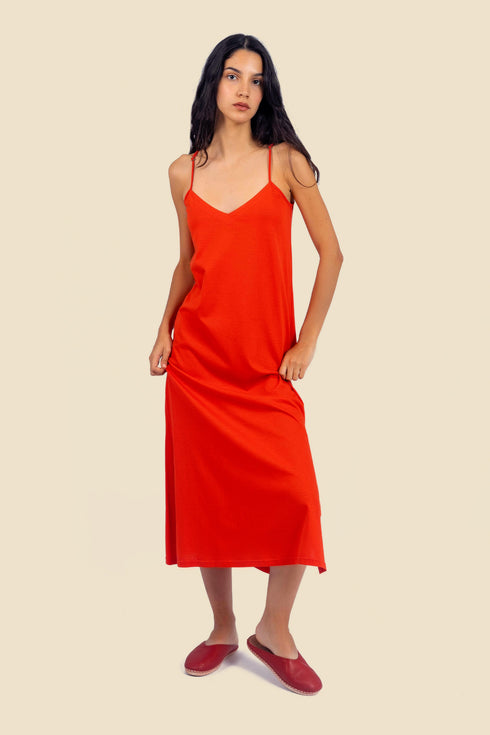 Long cotton jersey dress with adjustable straps