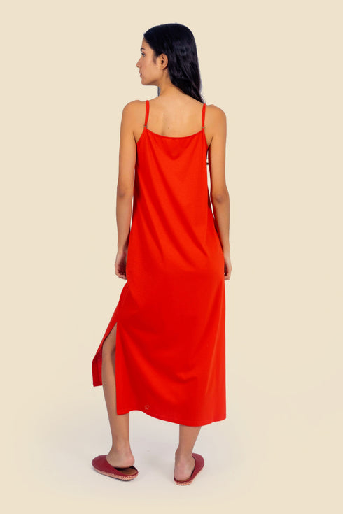 Long cotton jersey dress with adjustable straps
