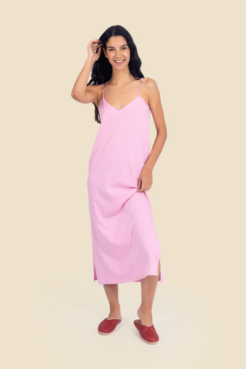 Long cotton jersey dress with adjustable straps