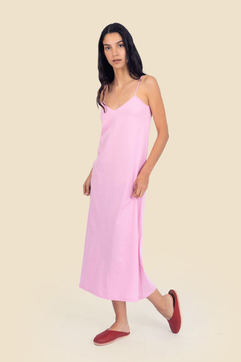 Long cotton jersey dress with adjustable straps