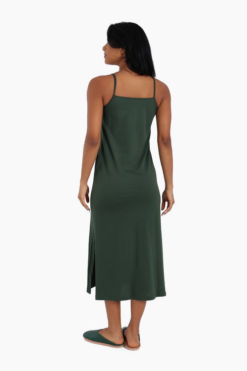 Long cotton jersey dress with adjustable straps