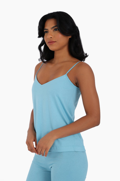 Cotton jersey tank top with adjustable thin straps