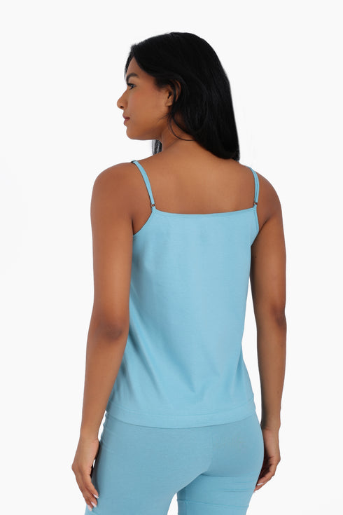 Cotton jersey tank top with adjustable thin straps