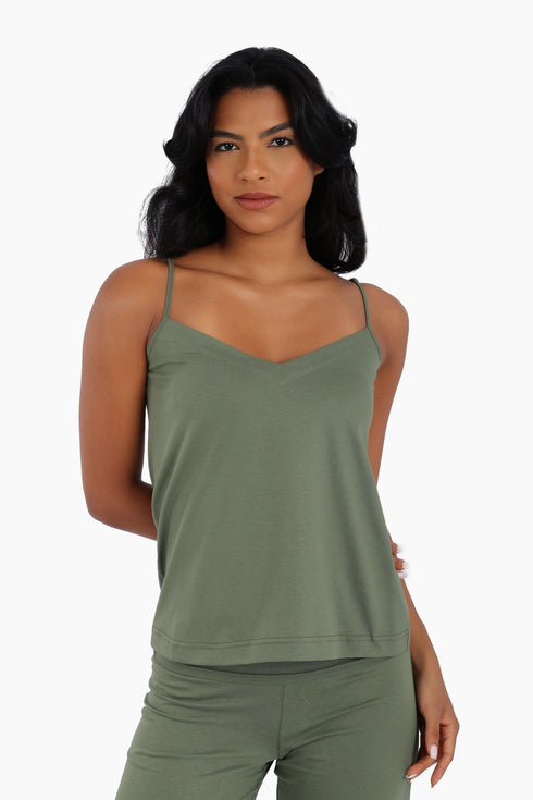 Cotton jersey tank top with adjustable thin straps