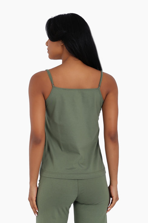 Cotton jersey tank top with adjustable thin straps