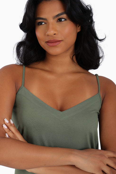 Cotton jersey tank top with adjustable thin straps