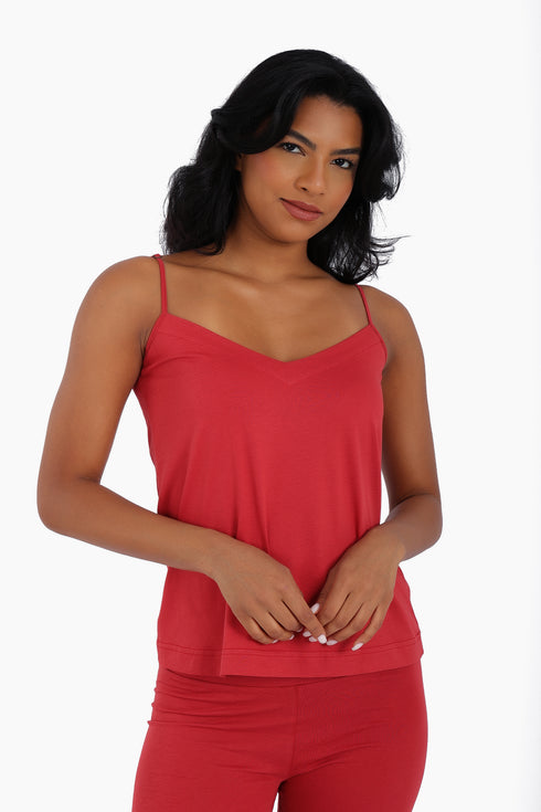 Cotton jersey tank top with adjustable thin straps