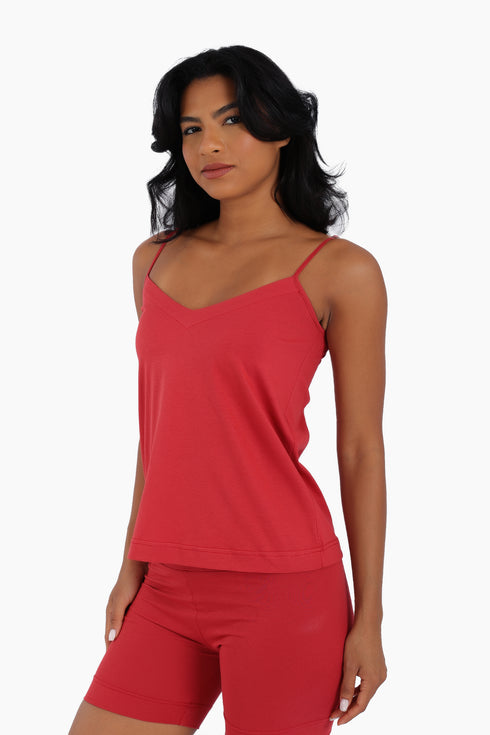 Cotton jersey tank top with adjustable thin straps