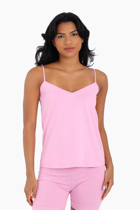 Cotton jersey tank top with adjustable thin straps