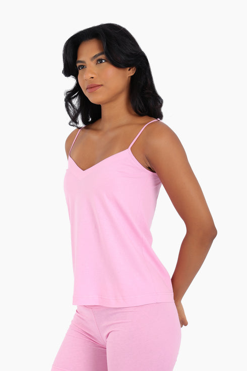 Cotton jersey tank top with adjustable thin straps