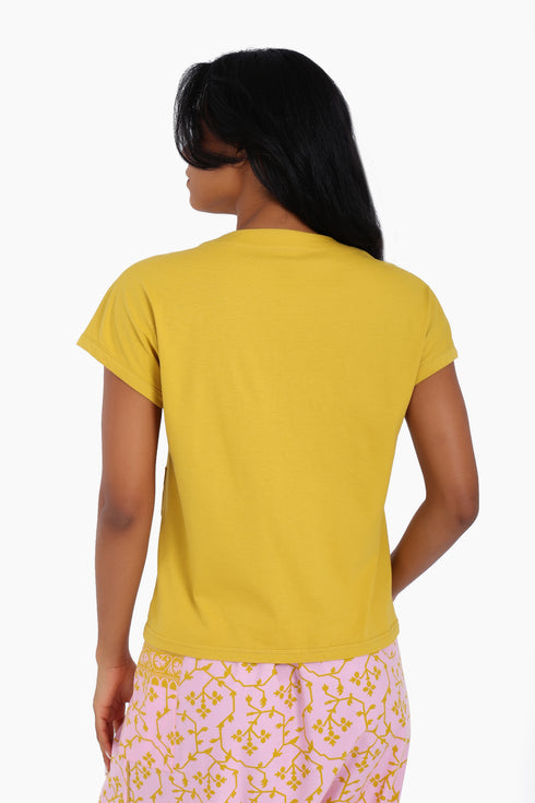 V neck cotton jersey top with front patch pocket
