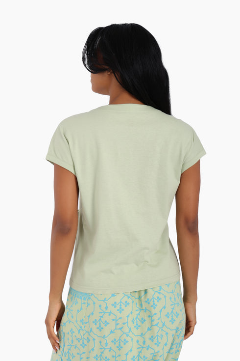 V neck cotton jersey top with front patch pocket