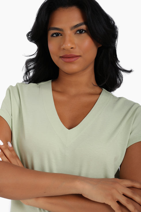 V neck cotton jersey top with front patch pocket