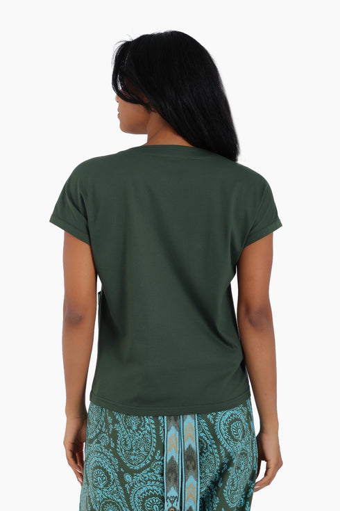 V neck cotton jersey top with front patch pocket