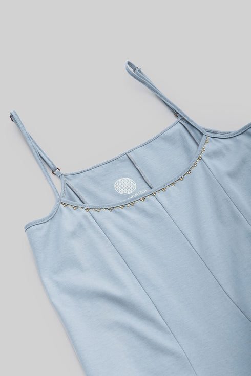 Sleeveless long dress in cotton Jersey with thin adjustable straps