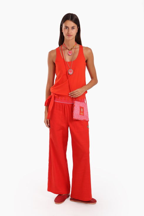 Embroidered linen belt