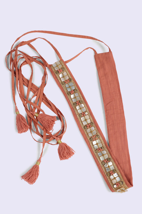 Pearl embellished tassel belt