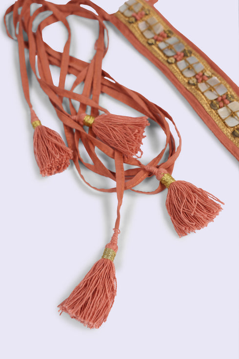 Pearl embellished tassel belt