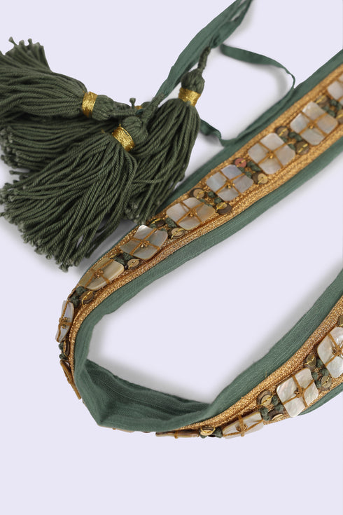 Pearl embellished tassel belt