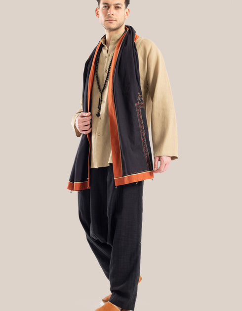 Linen shirt with button down and stand up collar