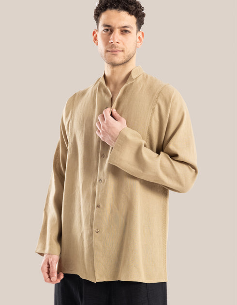 Linen shirt with button down and stand up collar