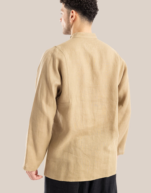 Linen shirt with button down and stand up collar