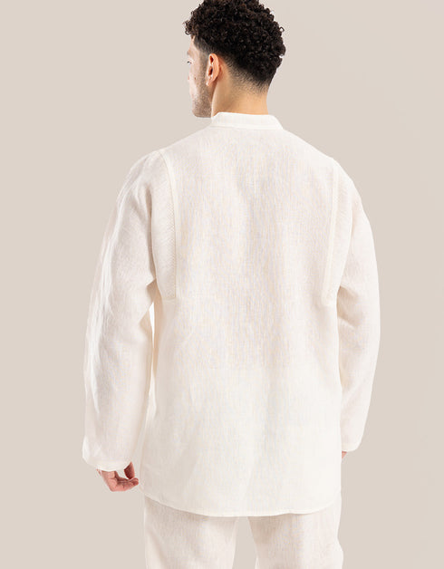 Linen shirt with button down and stand up collar