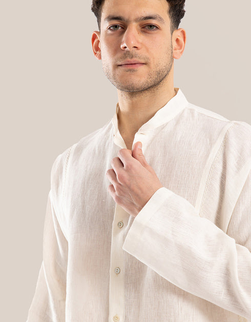 Linen shirt with button down and stand up collar