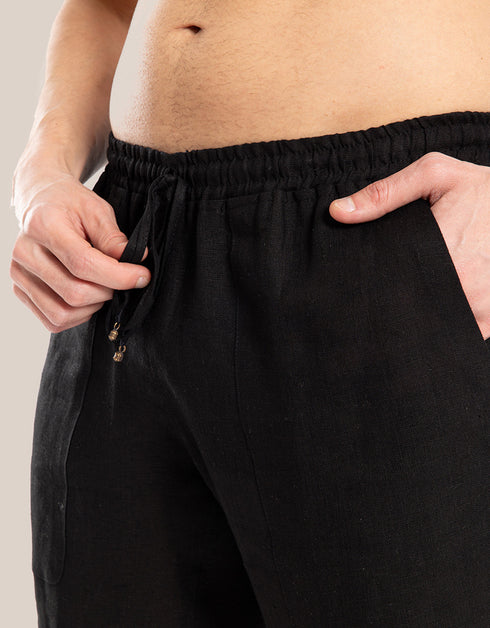 سراويل كتان بساق مستقيمة مع خصر مرن