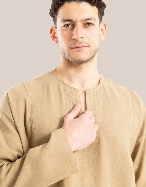 Long line jellabiya with round neckline with slits