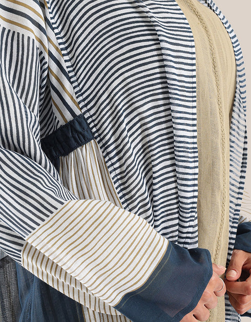 Printed long coat with shawl collar