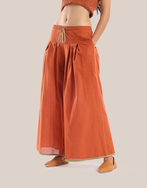 Wide leg pants with pleats on the front and back