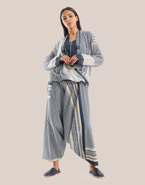 Harem pants with a wide elastic waistband