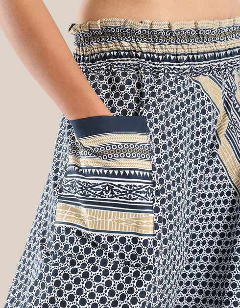 Harem pants with a wide elastic waistband