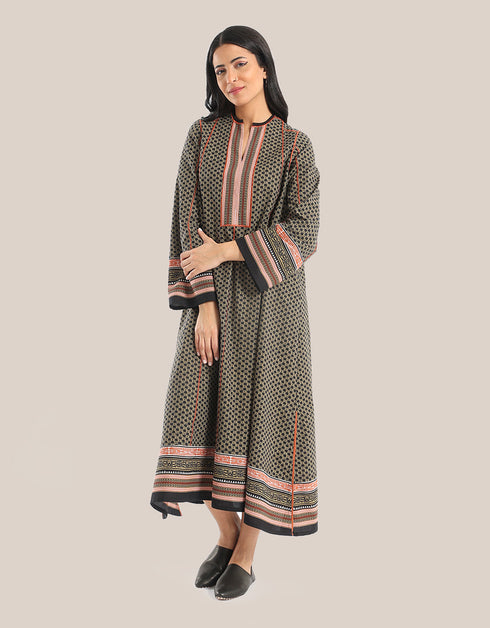 Long dress with asymmetric hemline