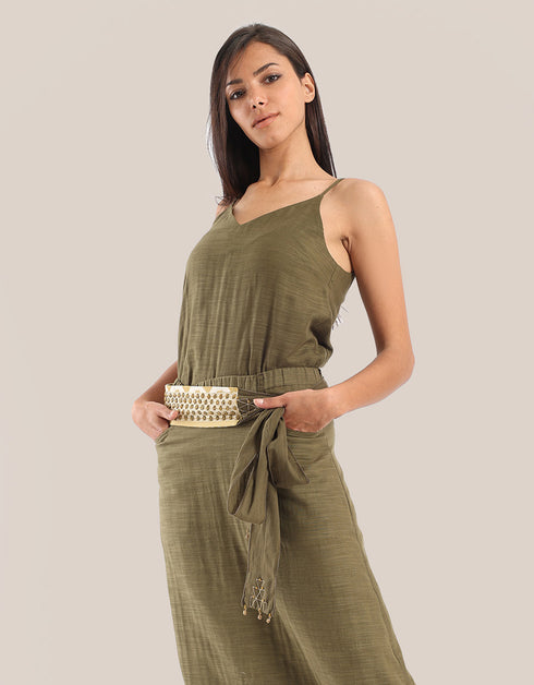 Belt with embroidered and metal accessories