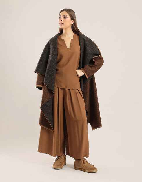 Coat with draped collar