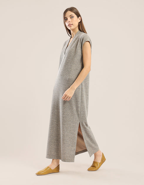 Long V neckline dress with side slits