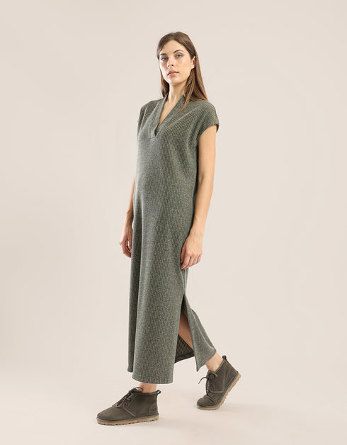Long V neckline dress with side slits