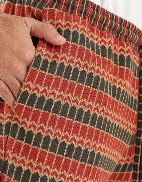 Jacquard straight leg pants with drawstring