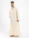 Long linen jellabiya with round neckline with slits