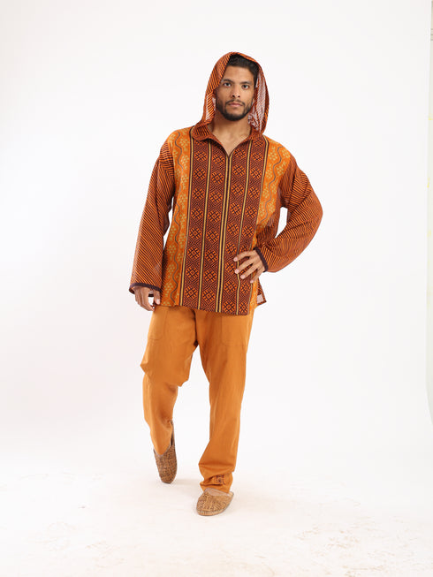 Hooded shirt in light printed cotton voile